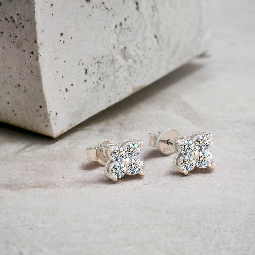 Miniature Floral Sparkle Full Moissanite Stud Earrings