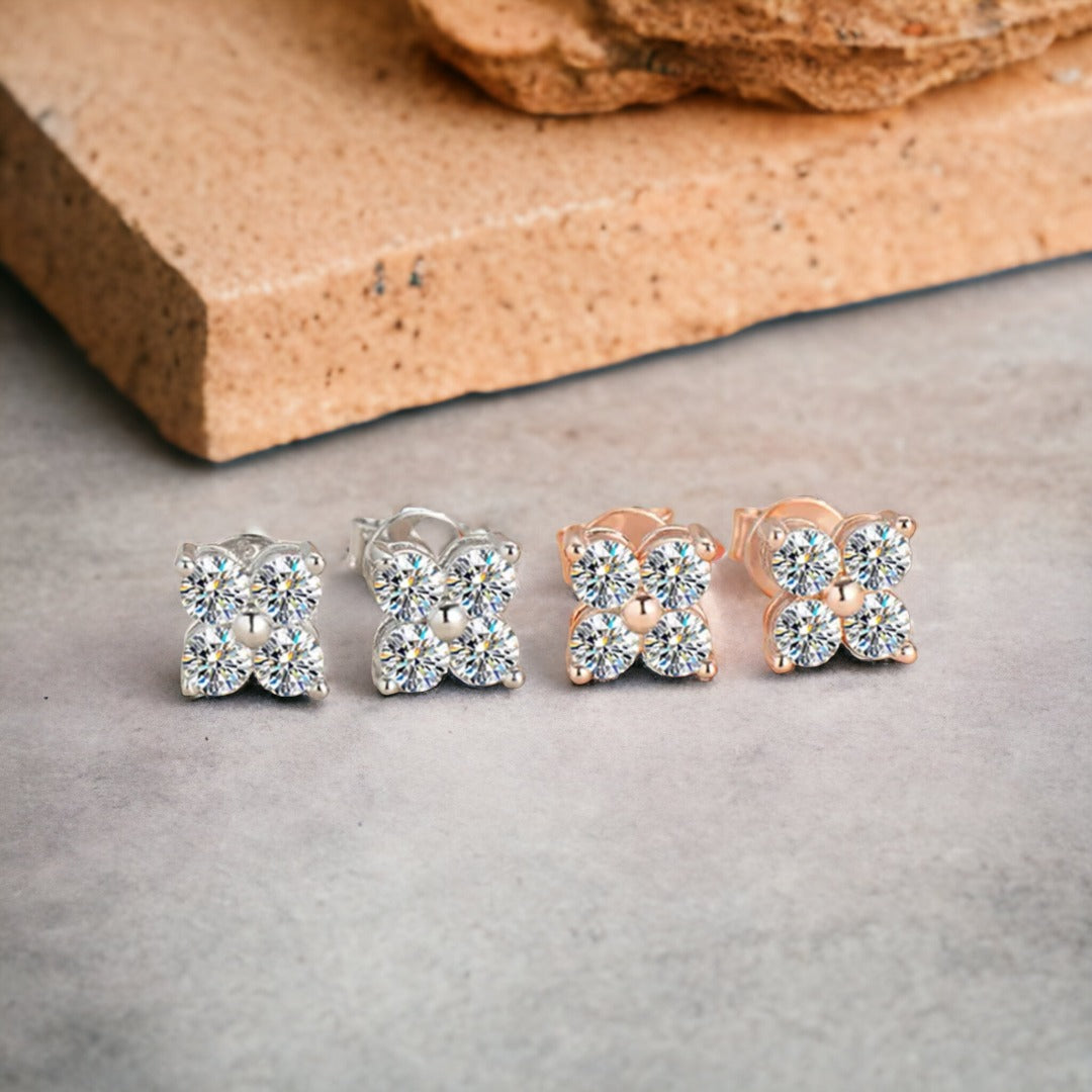 Miniature Floral Sparkle Full Moissanite Stud Earrings