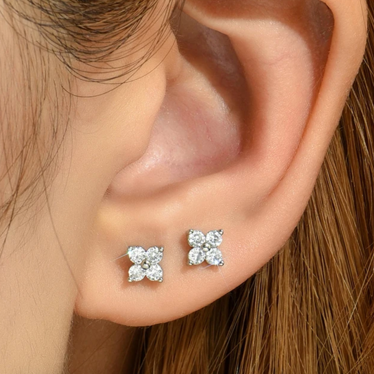 Miniature Floral Sparkle Full Moissanite Stud Earrings