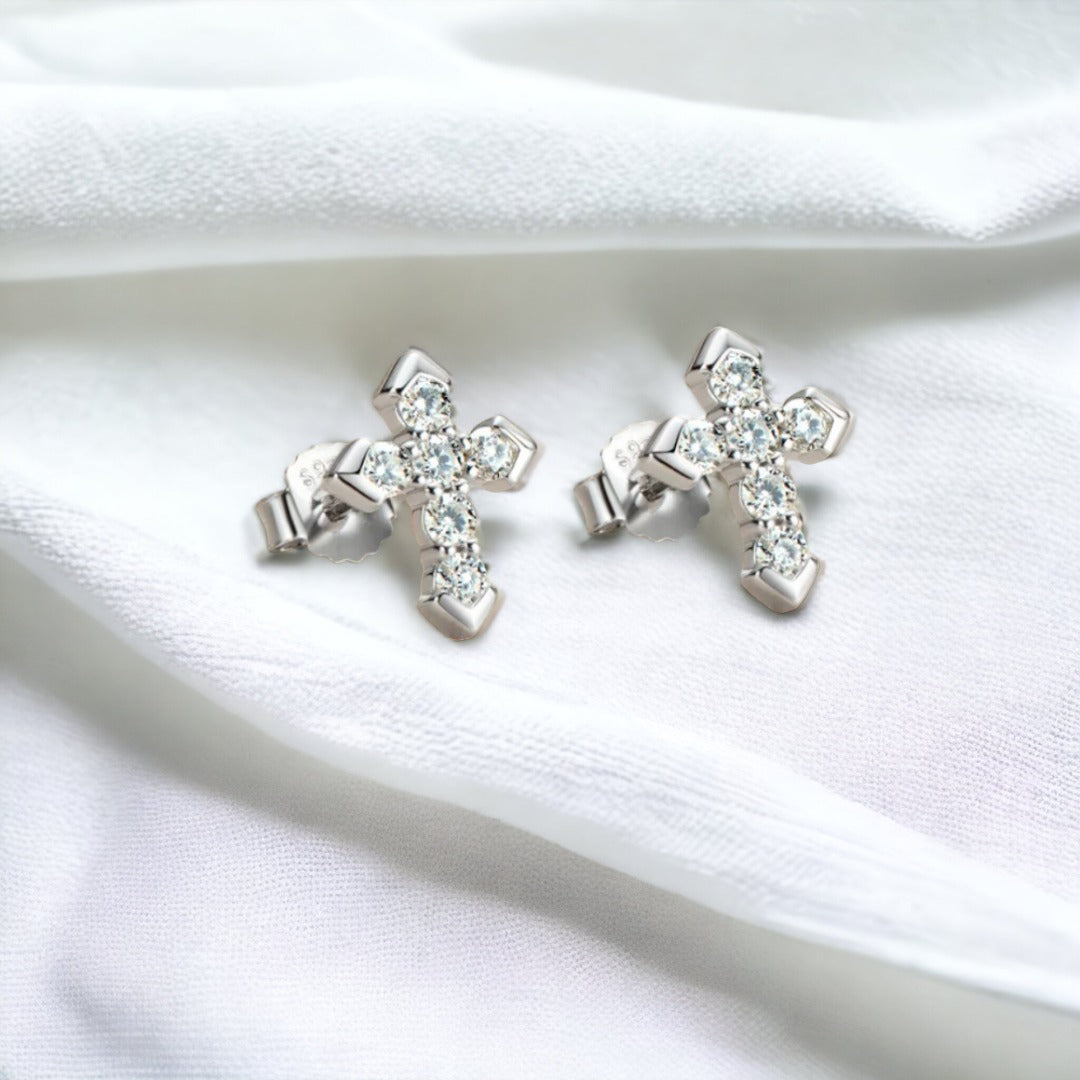 Astral Aura Cross Moissanite Unisex Earrings