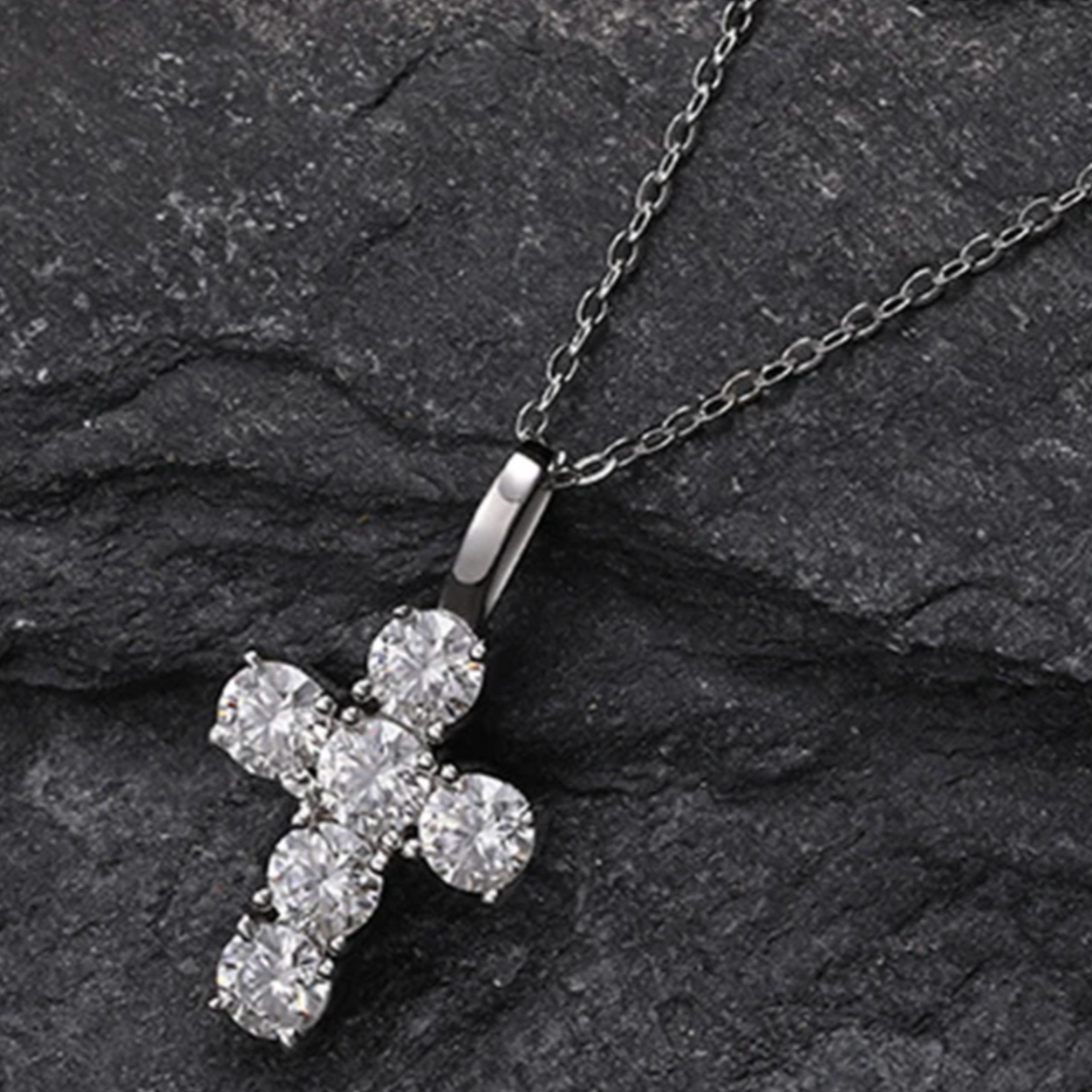 Cross 5mm Full Moissanite Diamond  Pendant Necklace