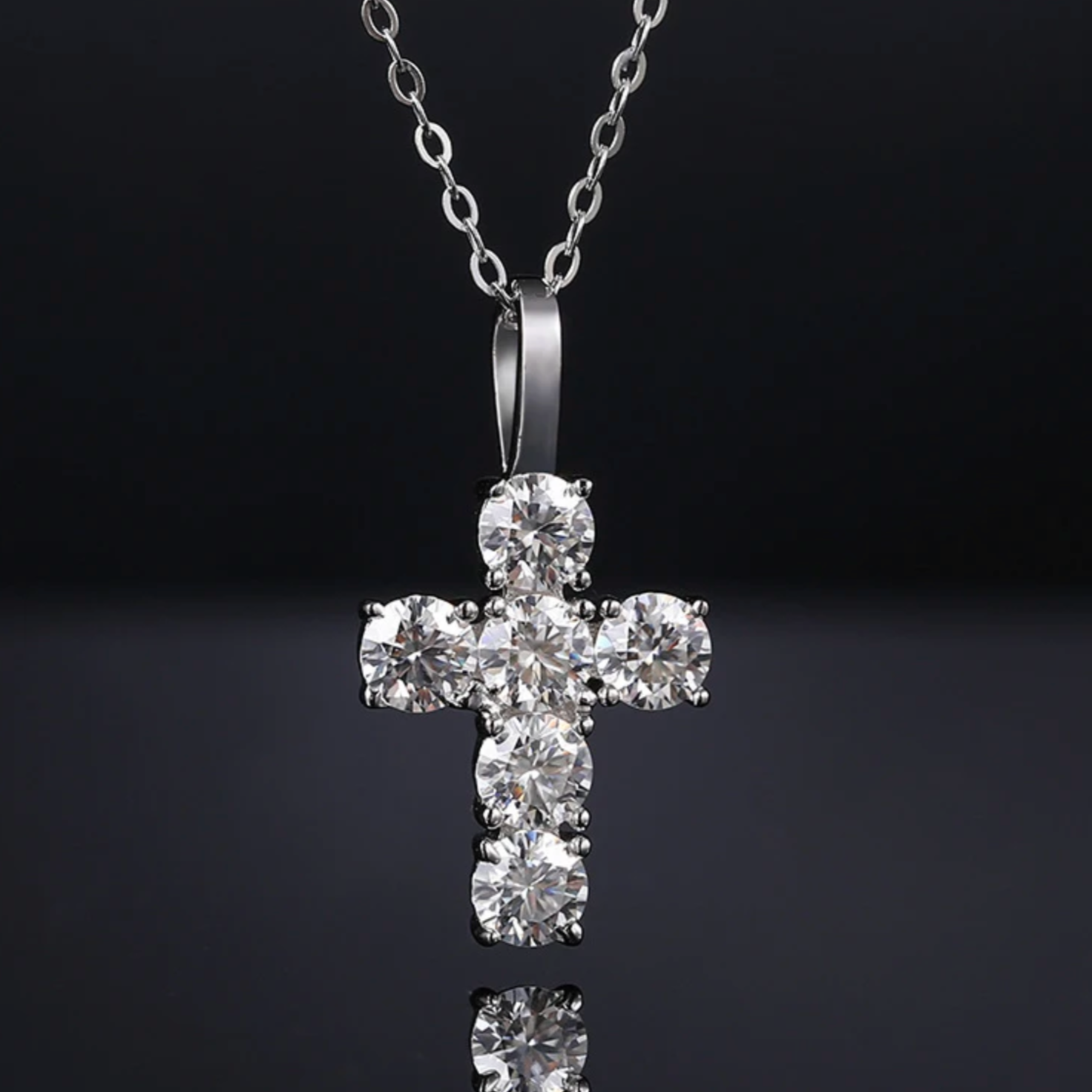 Cross 5mm Full Moissanite Diamond  Pendant Necklace