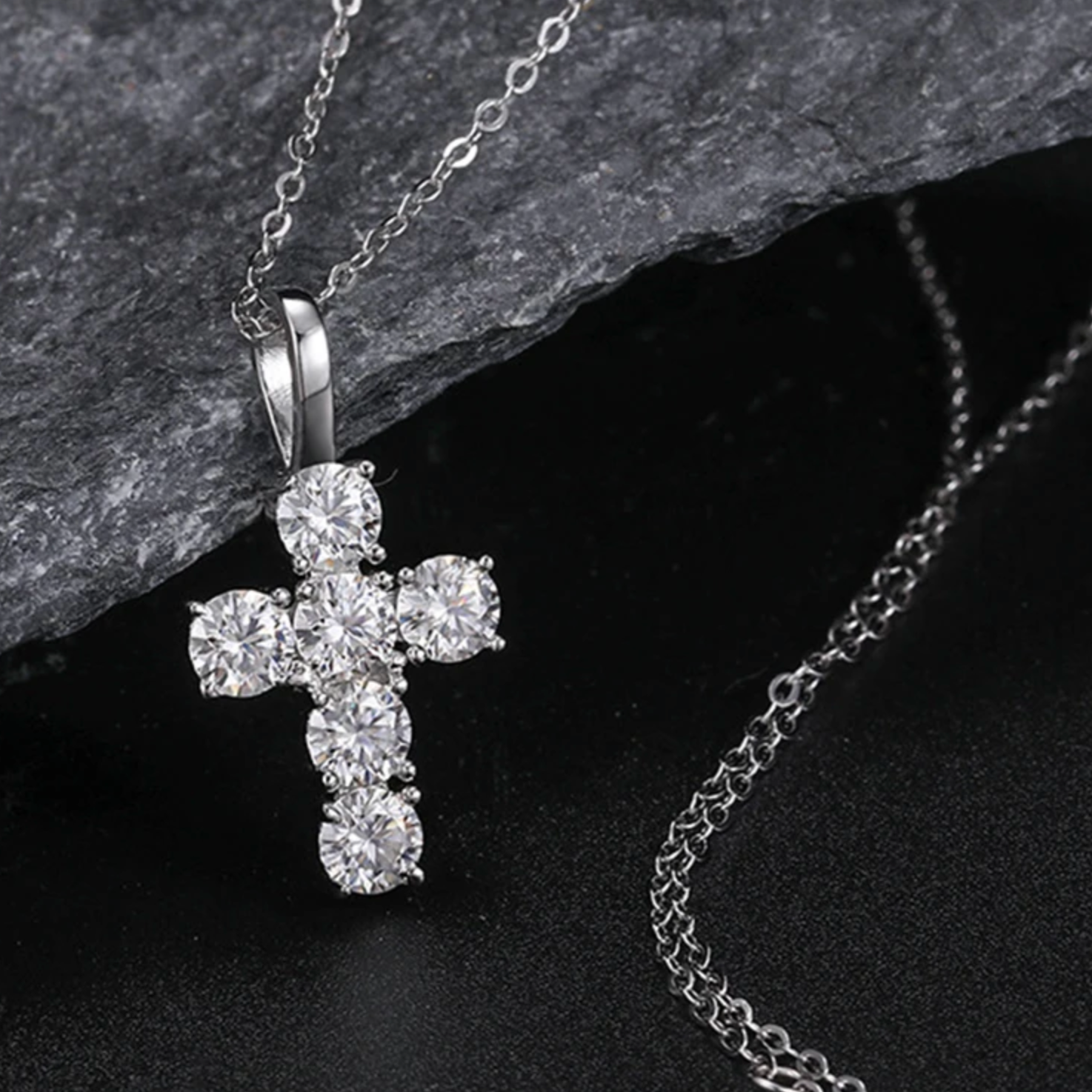 Cross 5mm Full Moissanite Diamond  Pendant Necklace