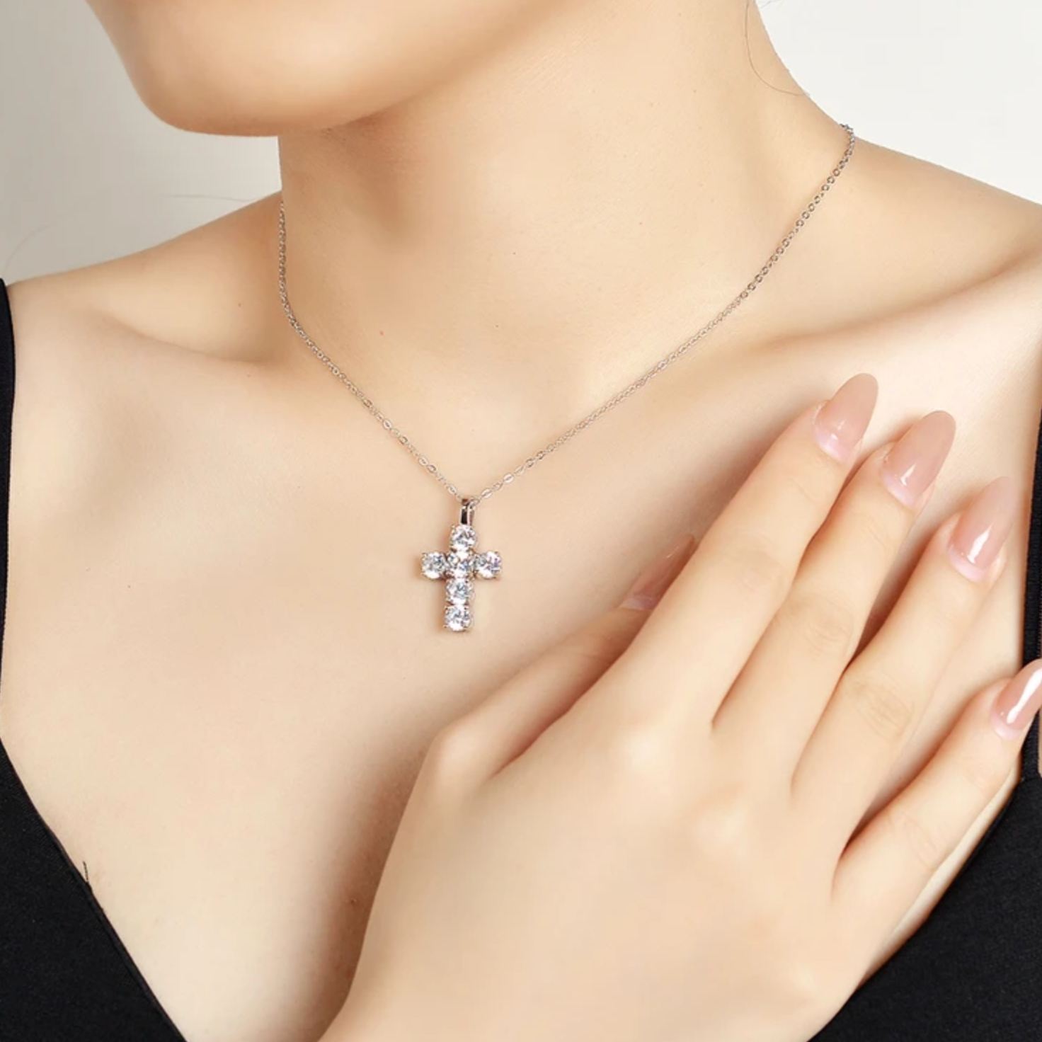 Cross 5mm Full Moissanite Diamond  Pendant Necklace