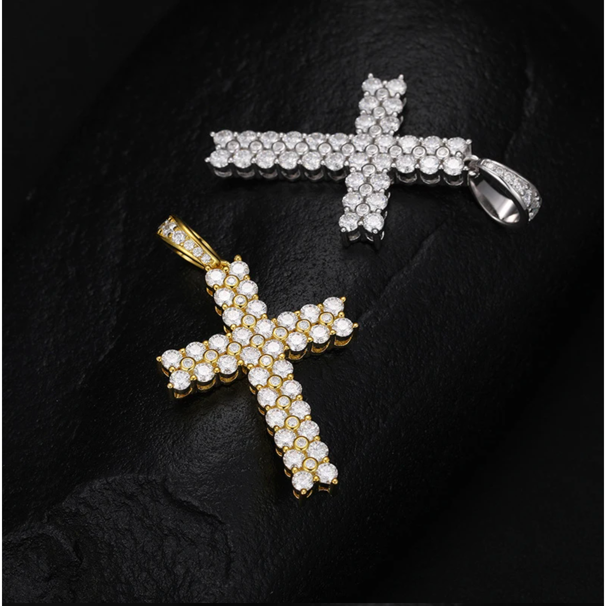 Hip Hop Moissanite Cross Pendant Gold Plated Necklace