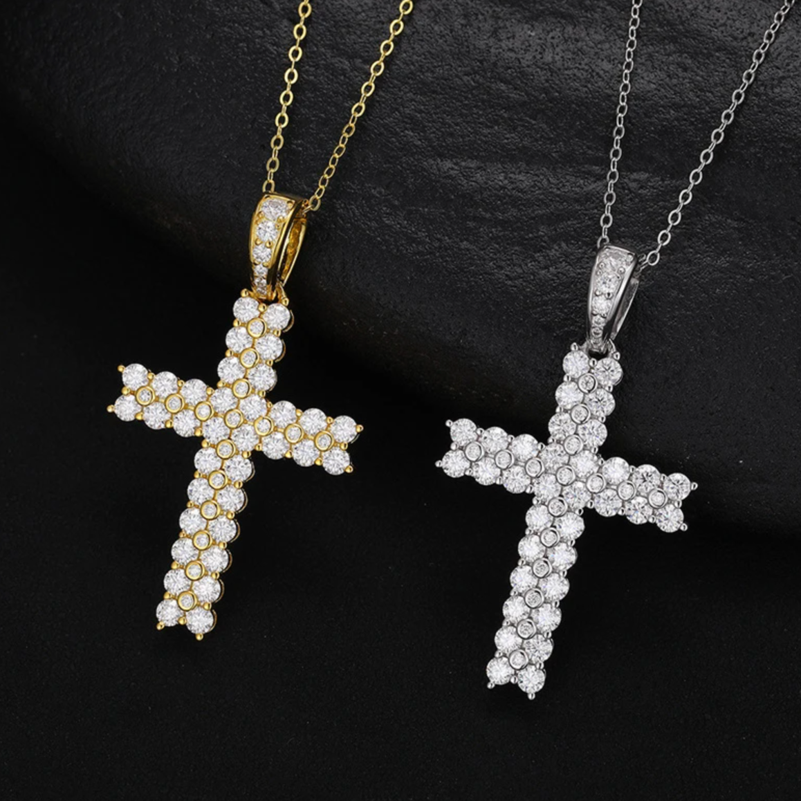 Hip Hop Moissanite Cross Pendant Gold Plated Necklace