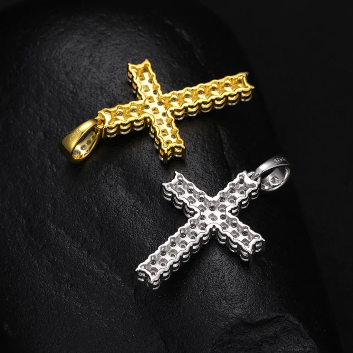 Hip Hop Moissanite Cross Pendant Gold Plated Necklace