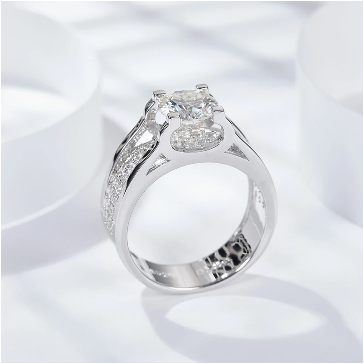 Pristine 2 Carat Moissanite Ring For Men White Gold Plated