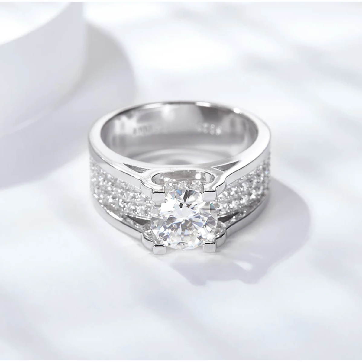 Pristine 2 Carat Moissanite Ring For Men White Gold Plated