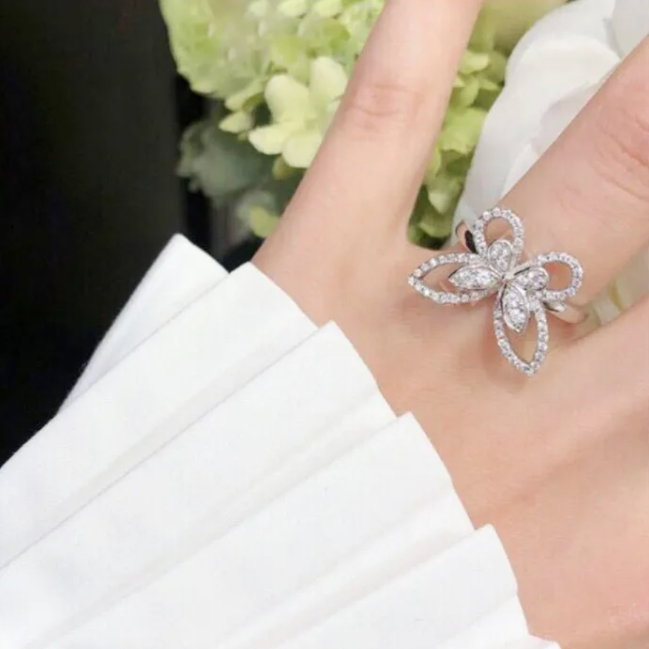 Butterfly Moissanite Diamond White Gold Plated Ring