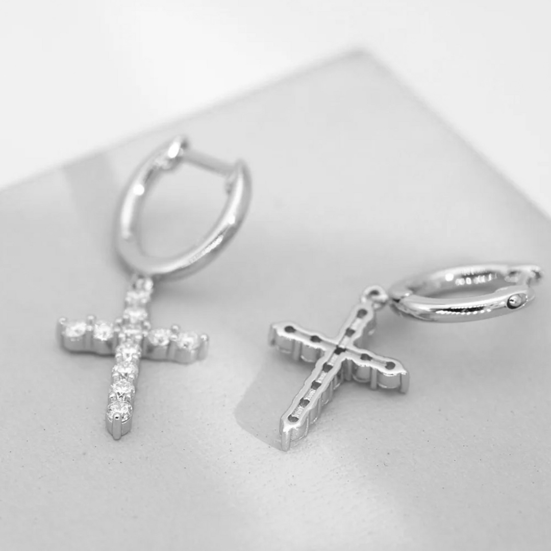 Odyssey Moissanite Cross Silver Earrings