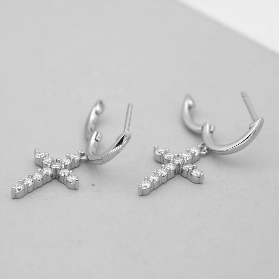 Odyssey Moissanite Cross Silver Earrings