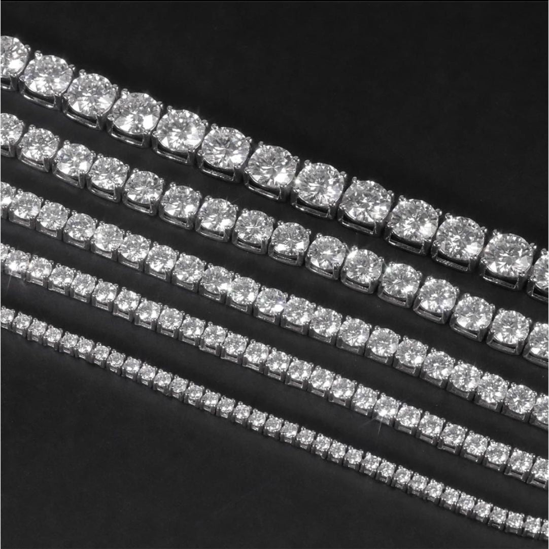 White Gold Plated Silver Tennis Moissanite Chain