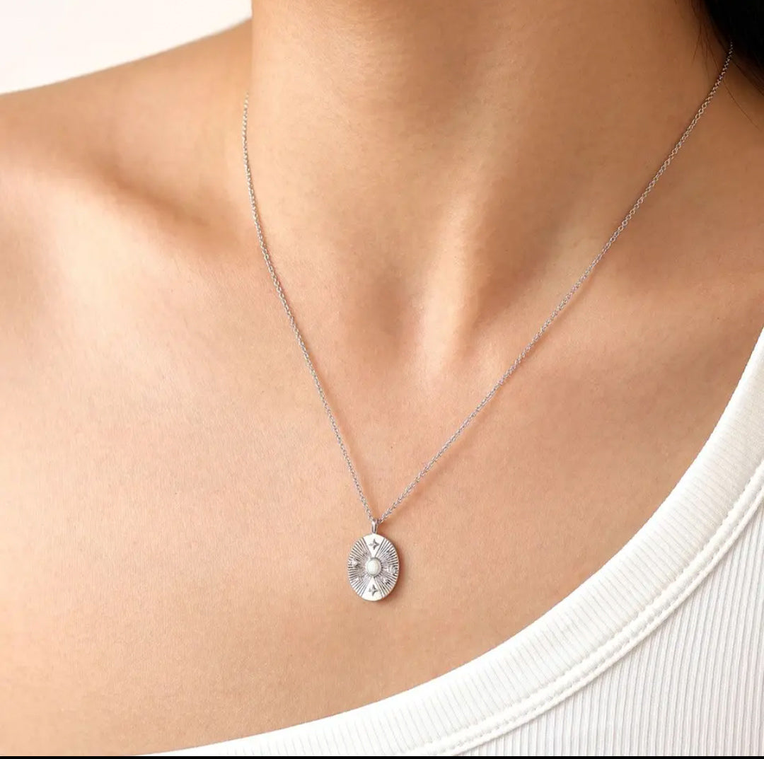 Iridia Silver Pendant White Opal Necklace