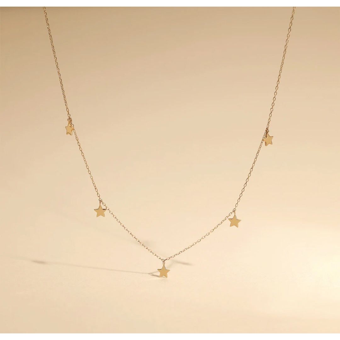 Star 14K Solid Yellow Gold Charm Necklace