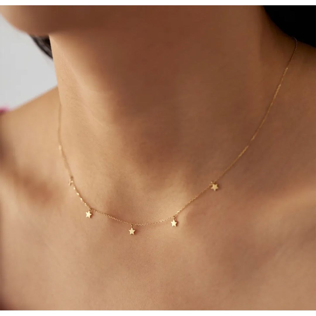 Star 14K Solid Yellow Gold Charm Necklace