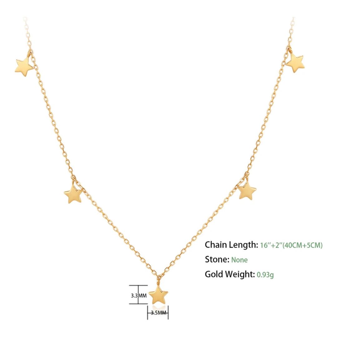 Star 14K Solid Yellow Gold Charm Necklace