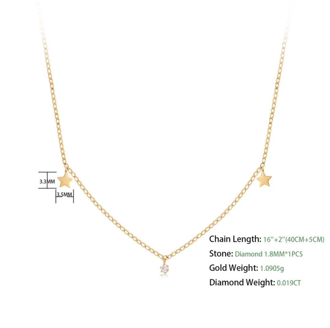 Diamond Star 14K Solid Gold Necklace