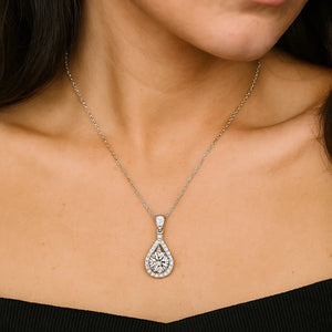 model wearing moissanite diamond necklace