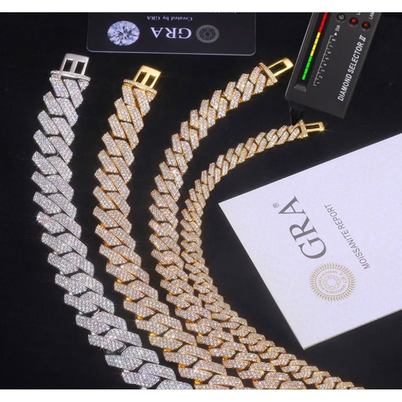 MOISSANITE Prong Cuban Link Chain Real Iced Necklace Hip Hop Pass Diamond  Test