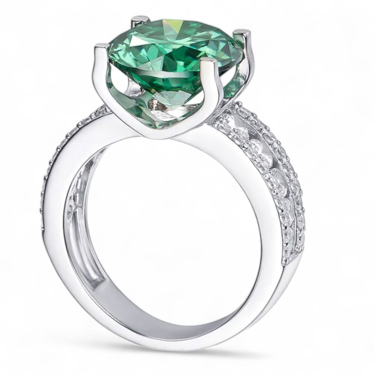 Verde 5 Carat Green Silver Moissanite Ring