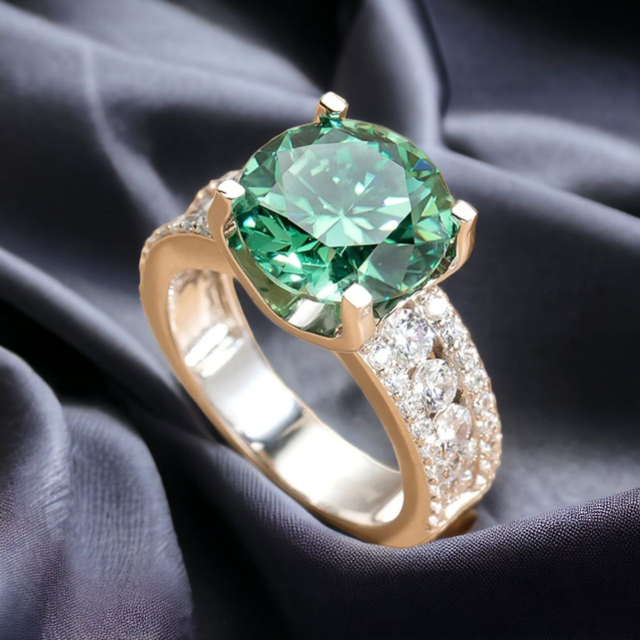 Verde 5 Carat Green Silver Moissanite Ring