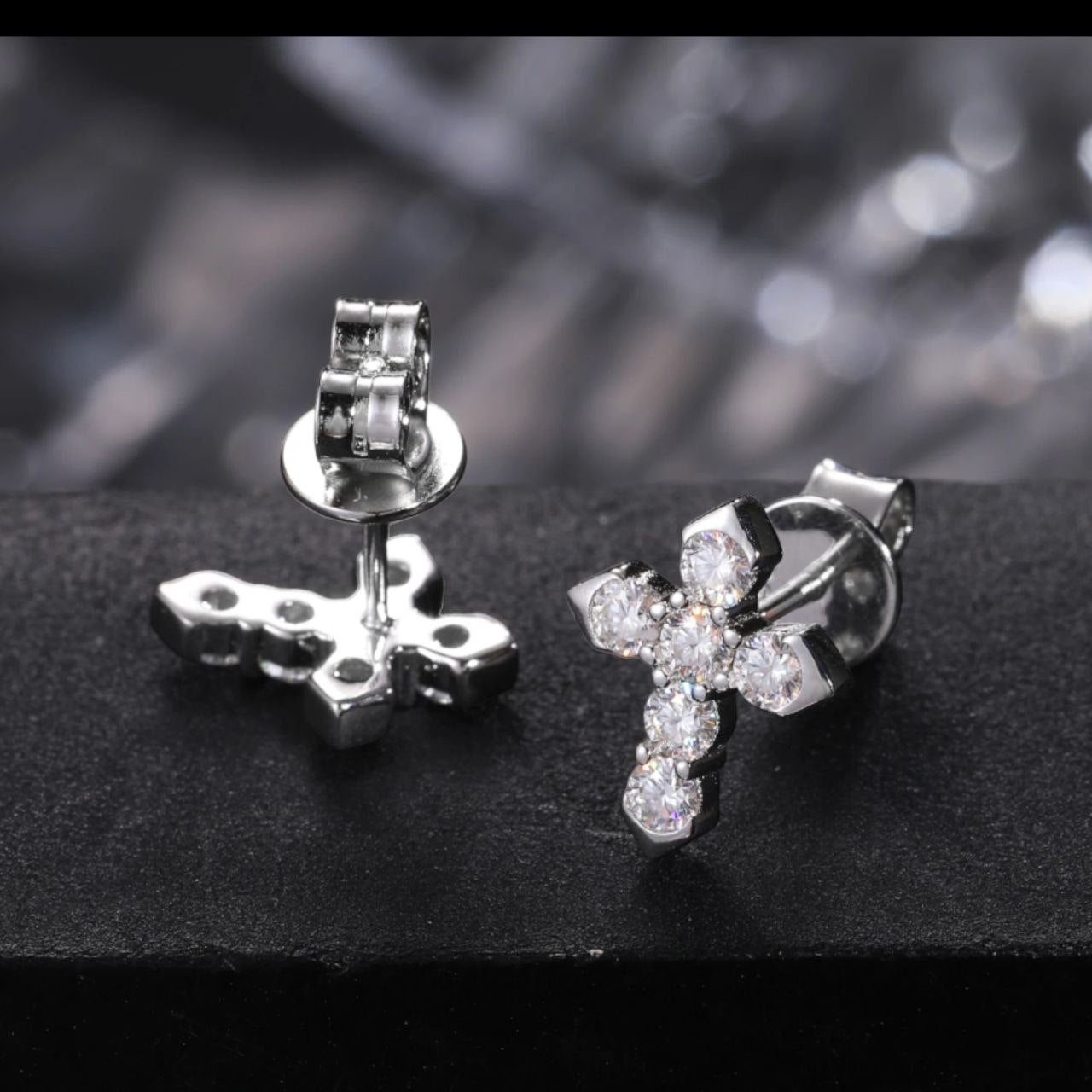 Astral Aura Cross Moissanite Unisex Earrings