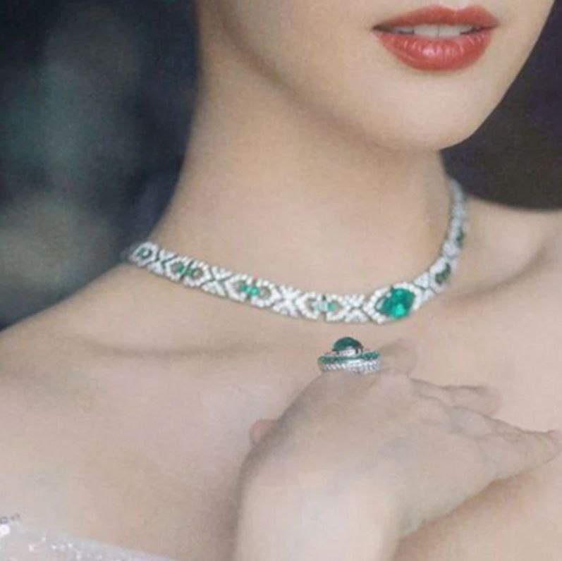 Emerald Elegance Sterling Silver High Carbon Diamond Necklace