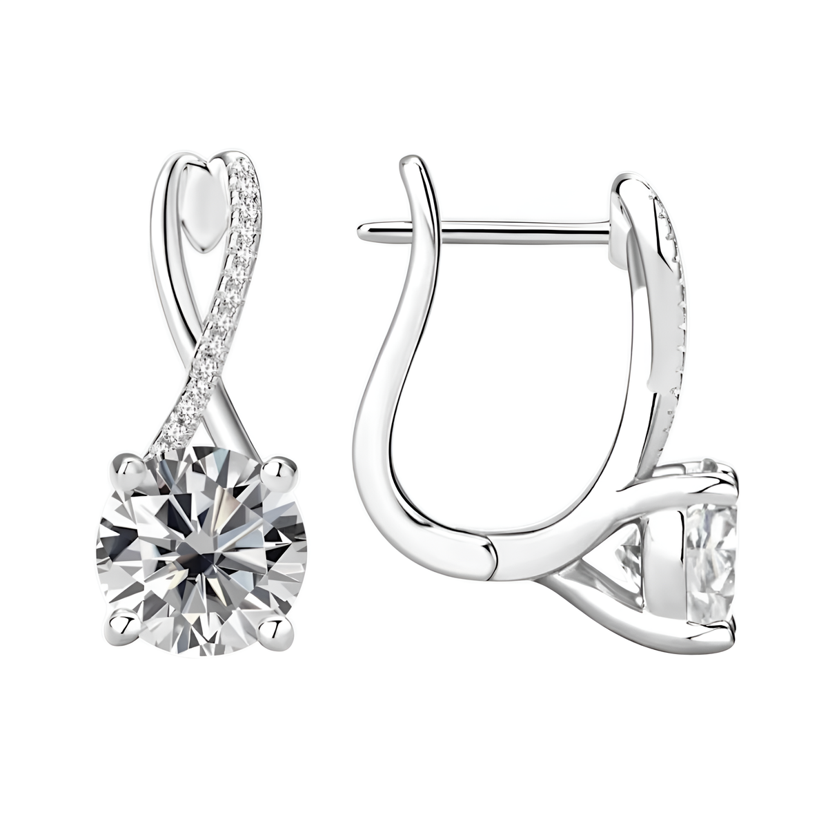 Front view of 2-Carat Moissanite drop earrings in gold-plated sterling silver showcasing brilliant sparkle