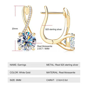 Dimensions of elegant 20mm moissanite drop earrings with authentic 925 sterling silver construction