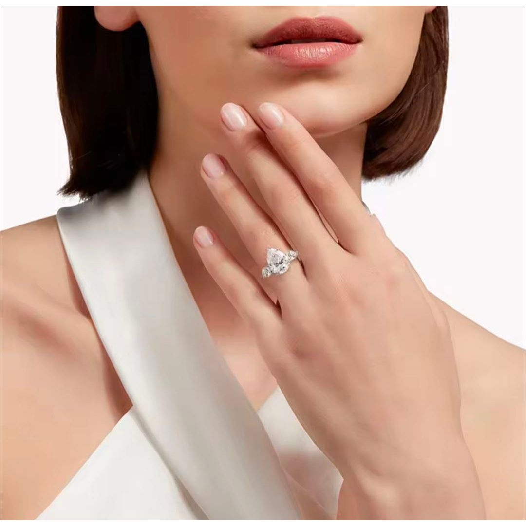 Elysia 8 Carat Pear Cut Moissanite Gold Plated Silver Ring