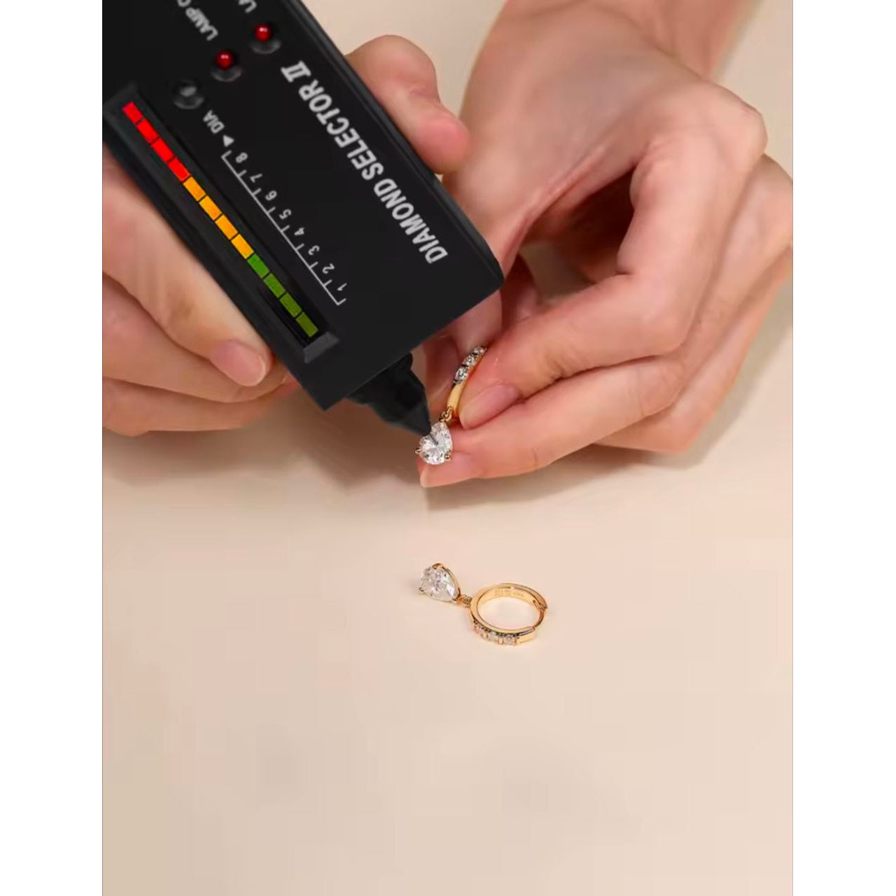 moissanite earrings being tested