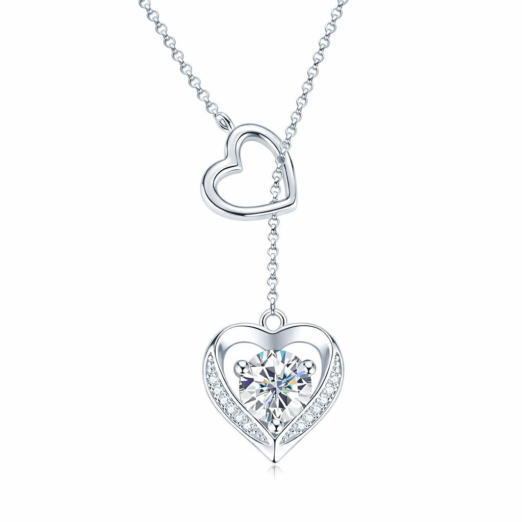 Valentine Heart Moissanite  Necklace Adjustable Pendant