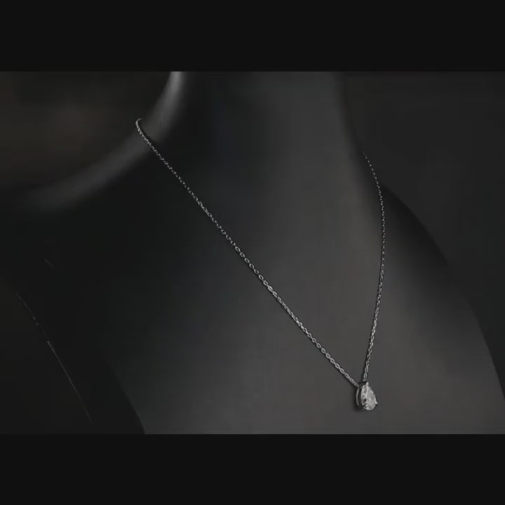 2 Carat GRA certified pear cut moissanite necklace, D VVS1 clarity stone, 7×10mm pendant in sterling silver with 18K gold plating