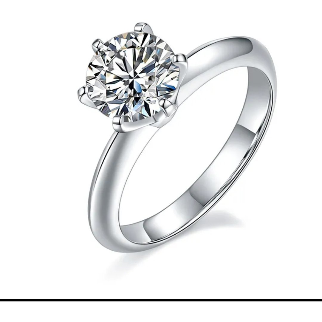 14K White Gold Plated Silver Moissanite Engagement Ring - VANITYDIAMONDS