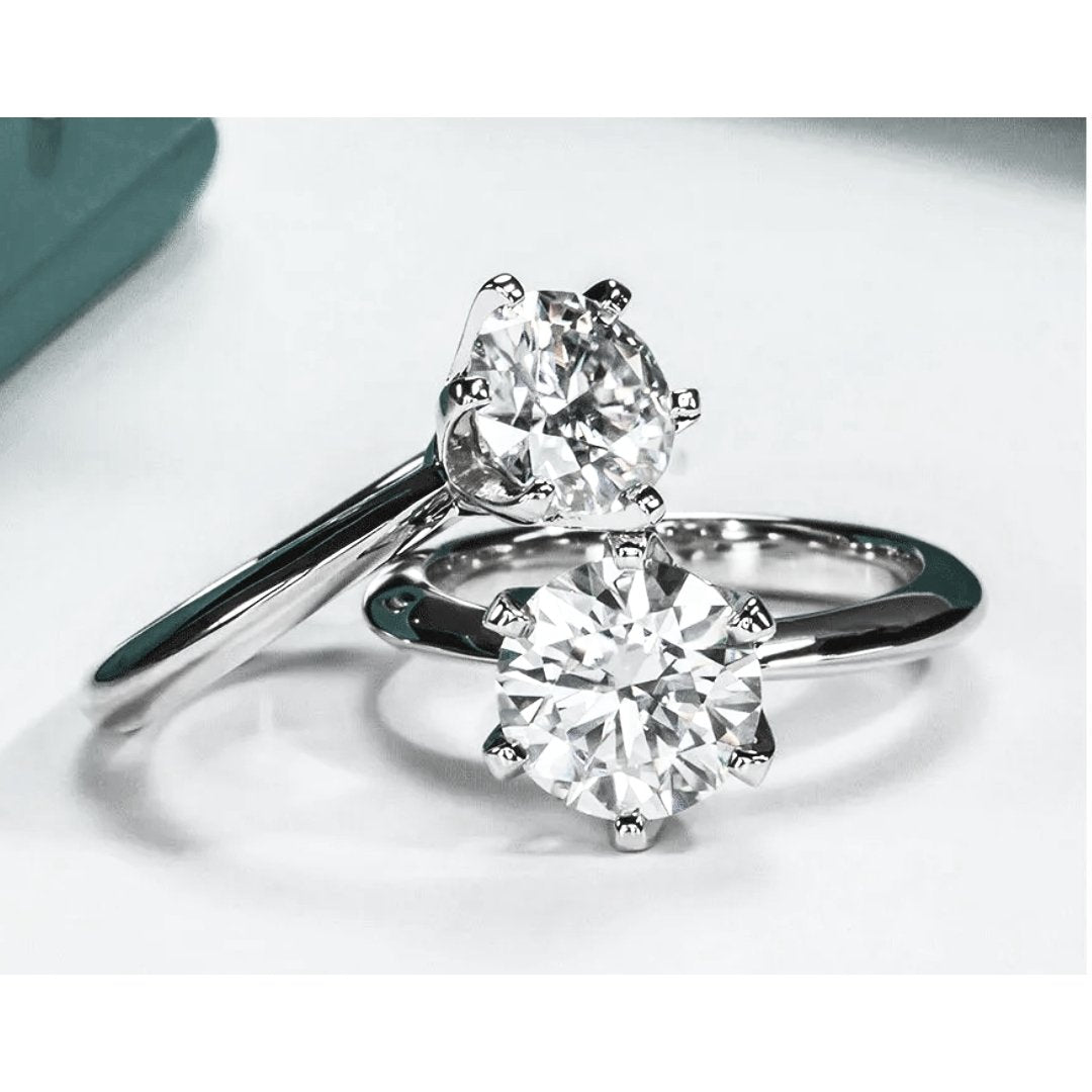 14K White Gold Plated Silver Moissanite Engagement Ring - VANITYDIAMONDS