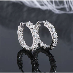 14K White Gold Plated Silver Moissanite Hoop Earrings - VANITYDIAMONDS