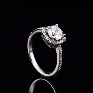 Engagement Moissanite 14K White Gold Plated Silver Ring - VANITYDIAMONDS