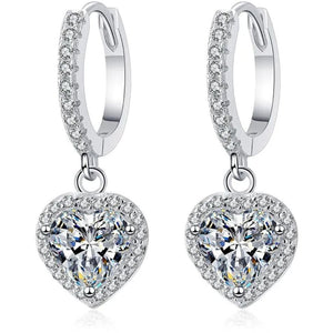 Heart Cut Hoop Moissanite Silver Earrings - VANITYDIAMONDS