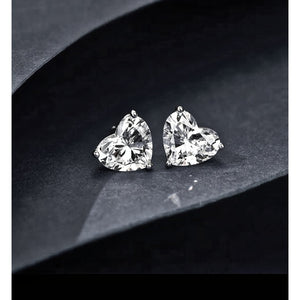 Moissanite 14K White Gold Plated Silver Heart Stud Earrings - VANITYDIAMONDS