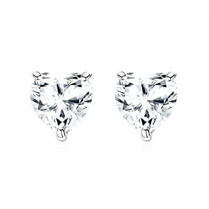 Moissanite 14K White Gold Plated Silver Heart Stud Earrings - VANITYDIAMONDS