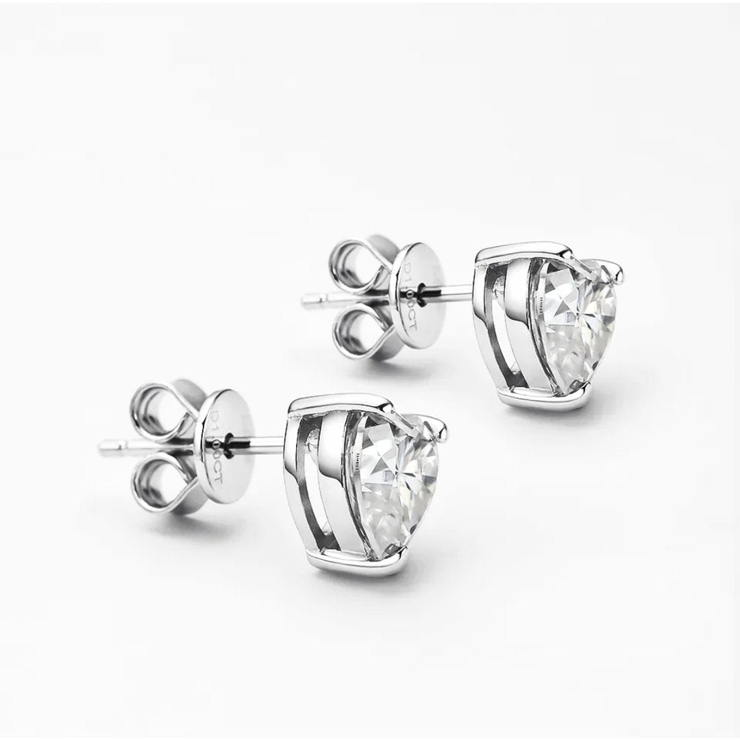 Moissanite 14K White Gold Plated Silver Heart Stud Earrings - VANITYDIAMONDS