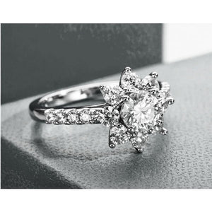 Moissanite Diamond Flower Halo Ring in Gold Plated Silver - VANITYDIAMONDS