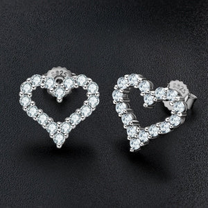 Moissanite Heart Stud Earrings 14K Gold Plated Silver - VANITYDIAMONDS