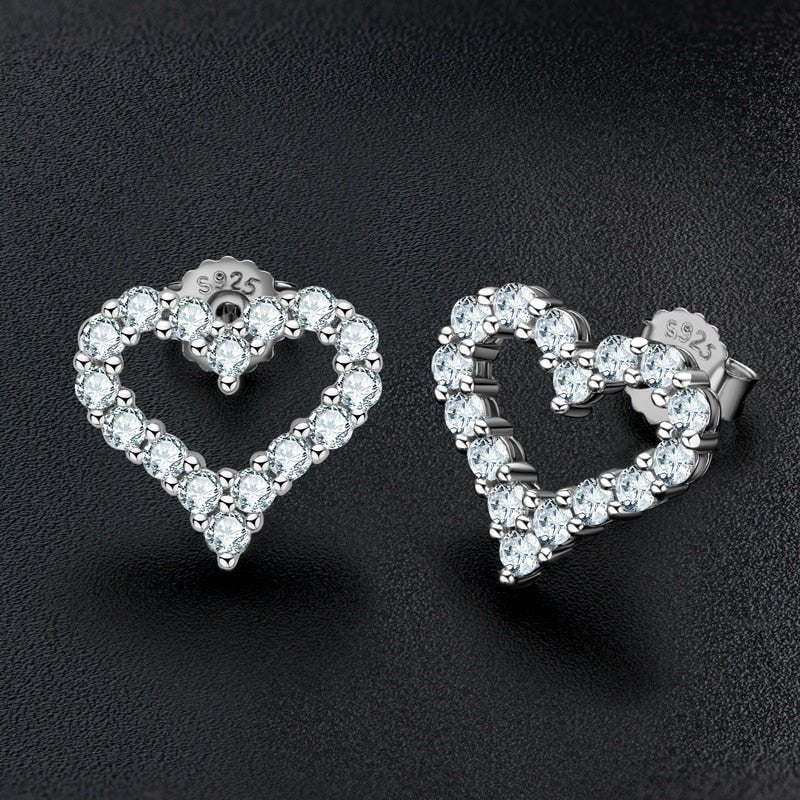 Moissanite Heart Stud Earrings 14K Gold Plated Silver - VANITYDIAMONDS