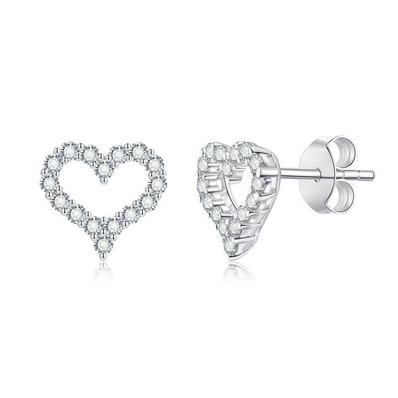 Moissanite Heart Stud Earrings 14K Gold Plated Silver - VANITYDIAMONDS