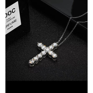 Silver Moissanite Cross Necklace with Box Chain - VANITYDIAMONDS