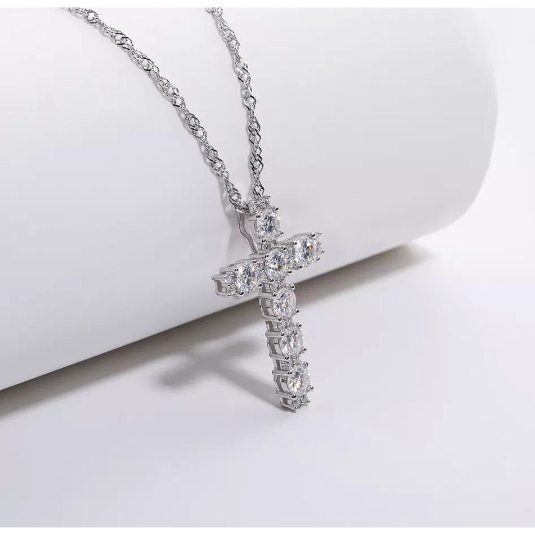 CARTIER Diamond 18k White Gold Cross Pendant Necklace-MTSJ13
