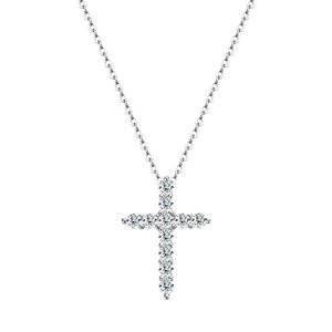 Silver Moissanite Cross Necklace with Box Chain - VANITYDIAMONDS