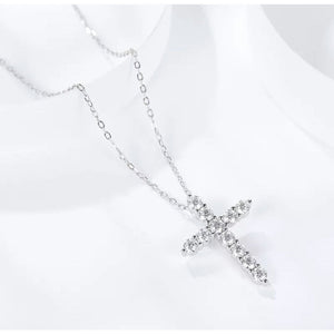 Silver Moissanite Cross Necklace with Box Chain - VANITYDIAMONDS